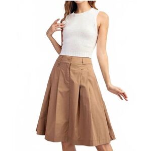Elegant Tan A-Line Skirt eesome Coco Pleated Spring 2026 New S Preppy Chic Crew